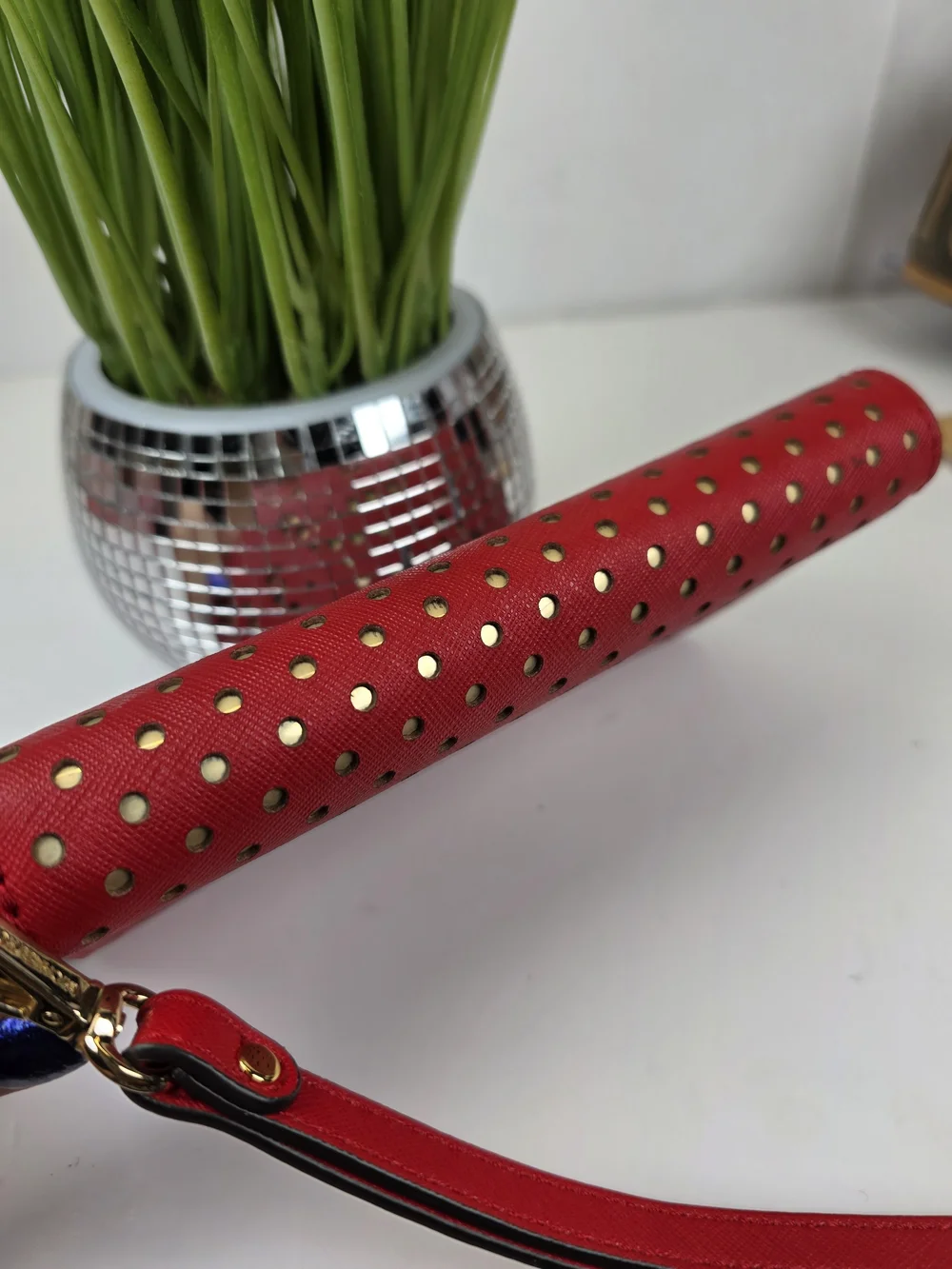 Michael Kors Red Perforated Zip Wristlet Wallet